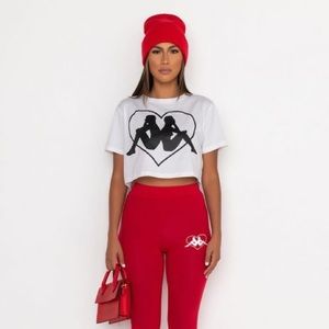 KAPPA WOMENS AUTHENTIC KALISZ CROP TOP TEE SHIRT WHITE and BLACK